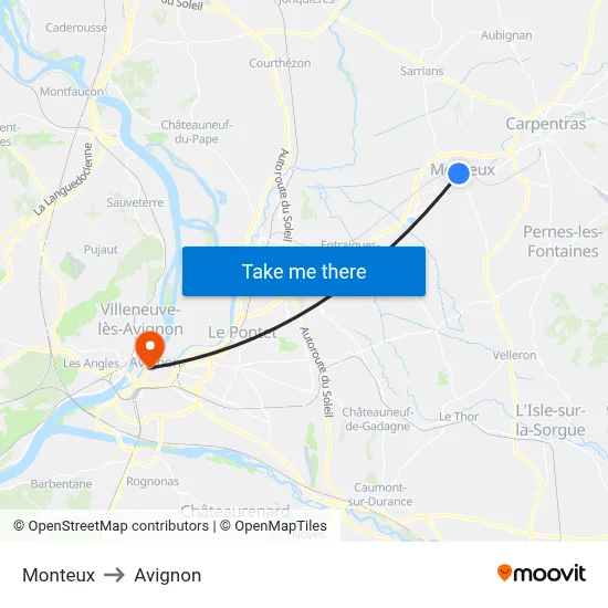 Monteux to Avignon map
