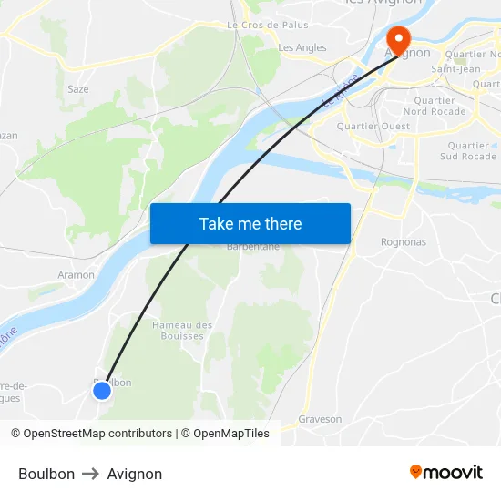 Boulbon to Avignon map
