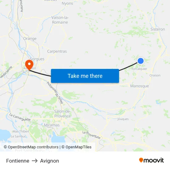 Fontienne to Avignon map