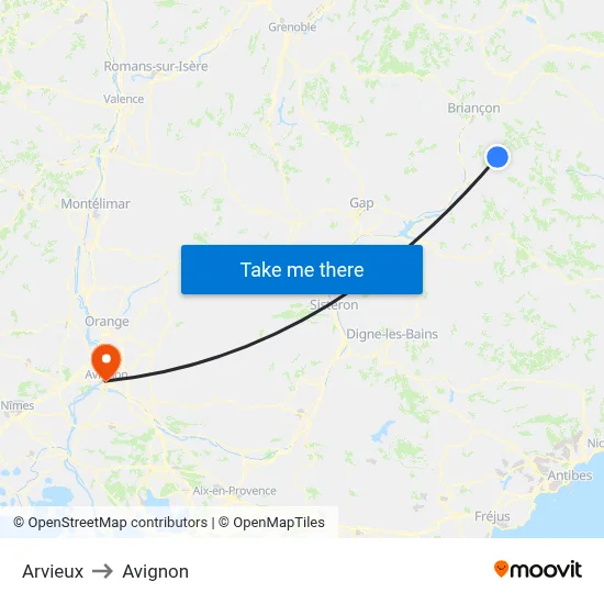 Arvieux to Avignon map