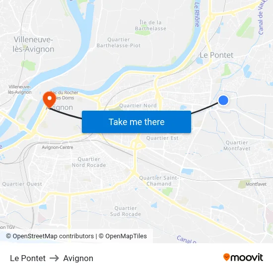 Le Pontet to Avignon map