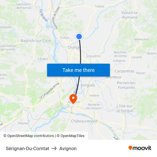 Sérignan-Du-Comtat to Avignon map