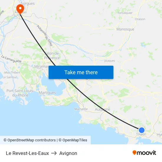 Le Revest-Les-Eaux to Avignon map