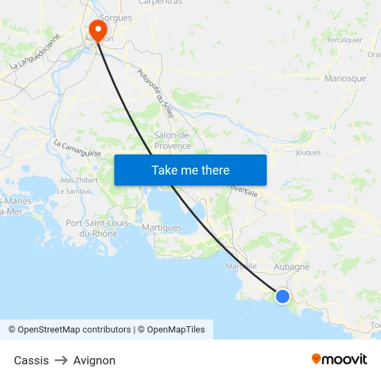 Cassis to Avignon map