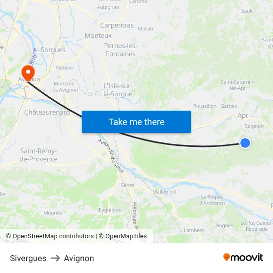Sivergues to Avignon map