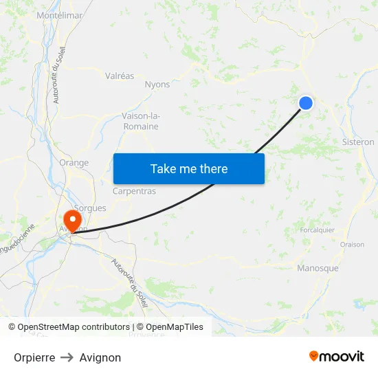 Orpierre to Avignon map