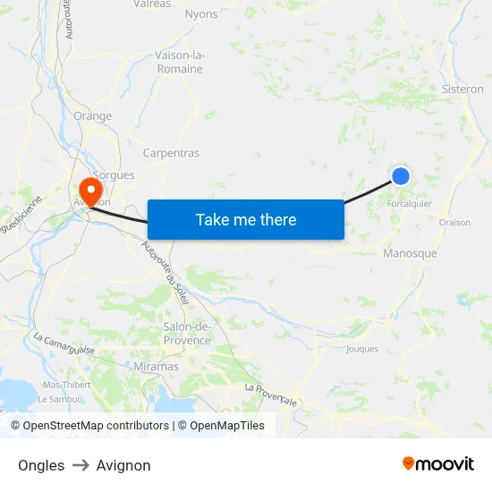 Ongles to Avignon map
