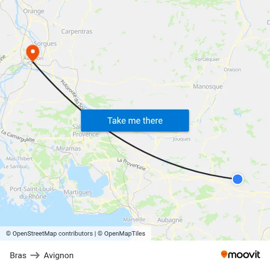 Bras to Avignon map