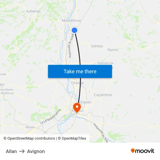 Allan to Avignon map