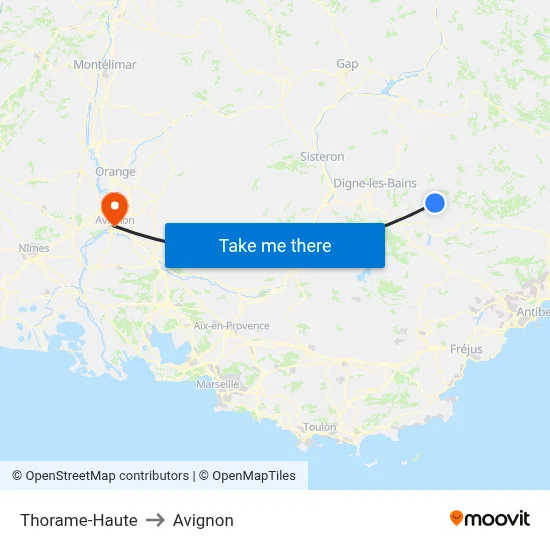 Thorame-Haute to Avignon map
