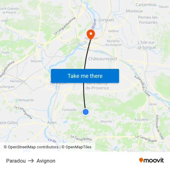 Paradou to Avignon map