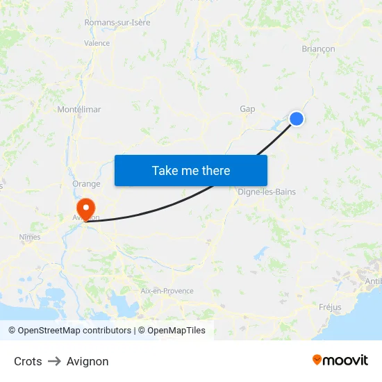 Crots to Avignon map