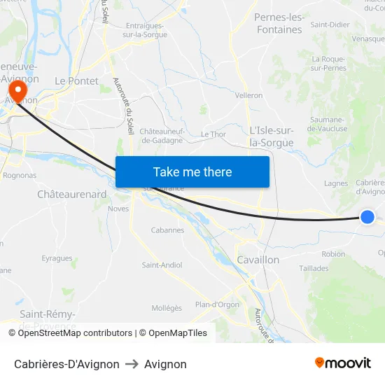 Cabrières-D'Avignon to Avignon map