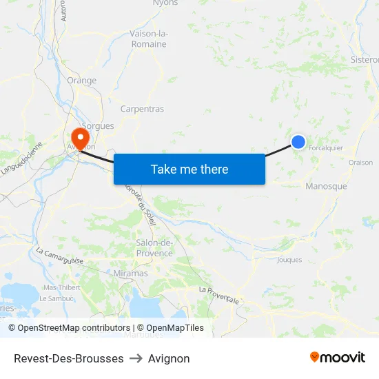 Revest-Des-Brousses to Avignon map