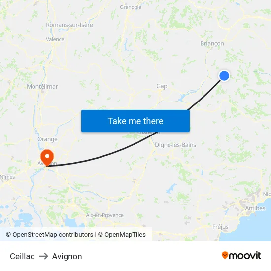 Ceillac to Avignon map