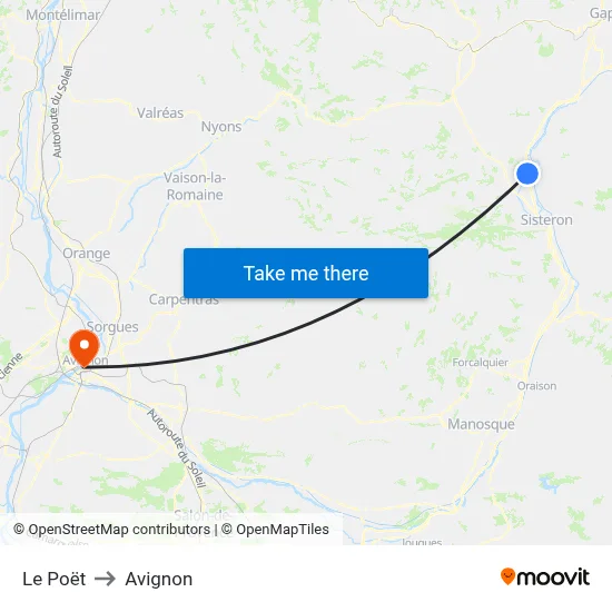 Le Poët to Avignon map