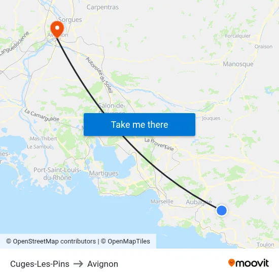 Cuges-Les-Pins to Avignon map
