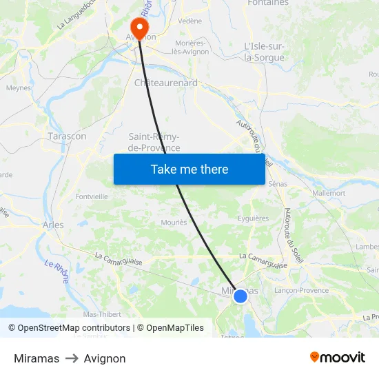 Miramas to Avignon map