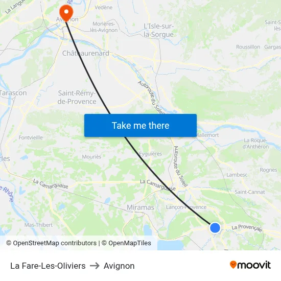La Fare-Les-Oliviers to Avignon map