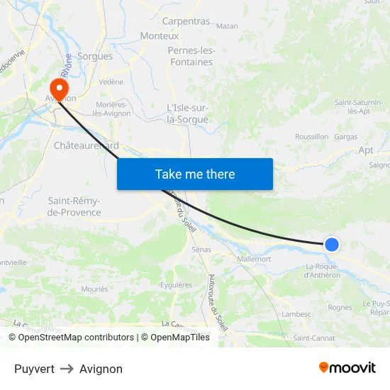 Puyvert to Avignon map