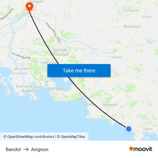 Bandol to Avignon map