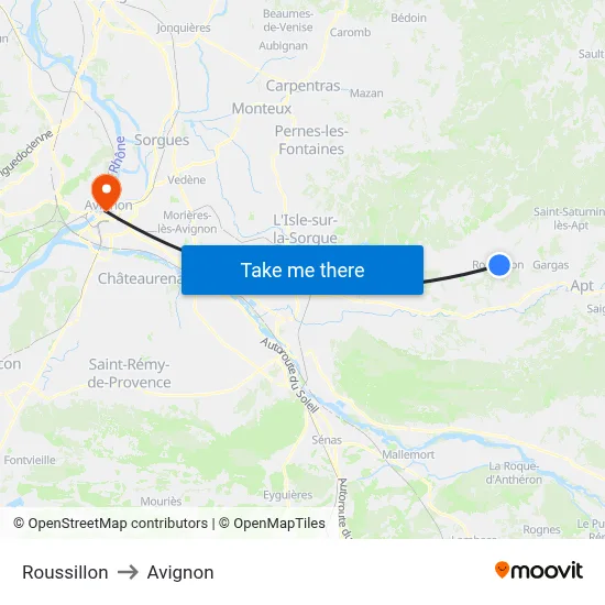 Roussillon to Avignon map