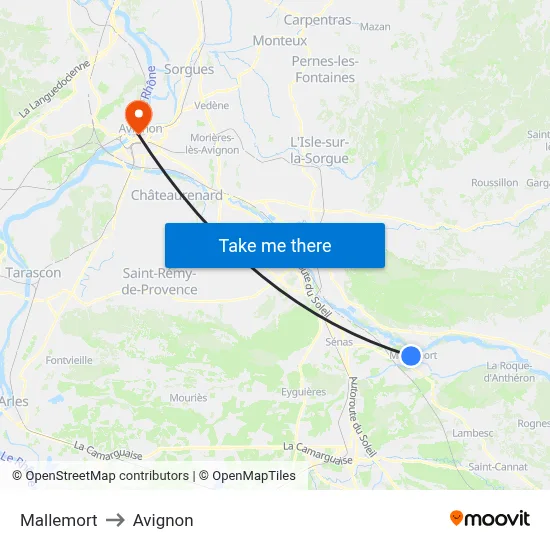 Mallemort to Avignon map
