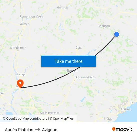 Abriès-Ristolas to Avignon map