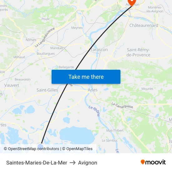 Saintes-Maries-De-La-Mer to Avignon map