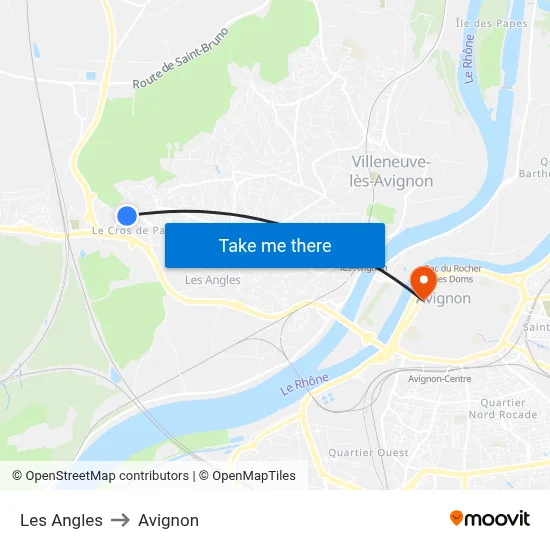 Les Angles to Avignon map