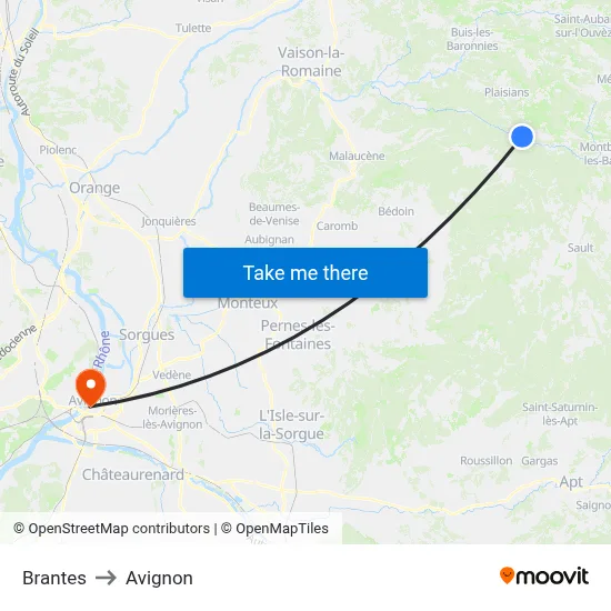 Brantes to Avignon map