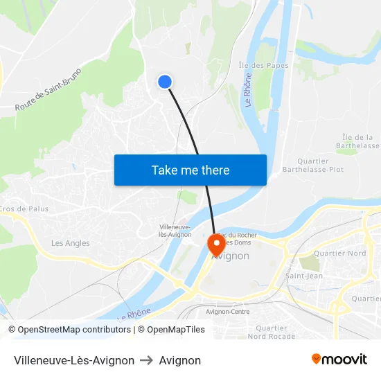 Villeneuve-Lès-Avignon to Avignon map