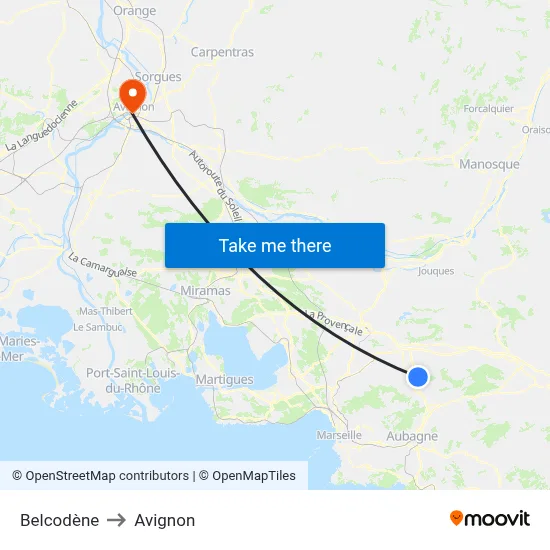 Belcodène to Avignon map