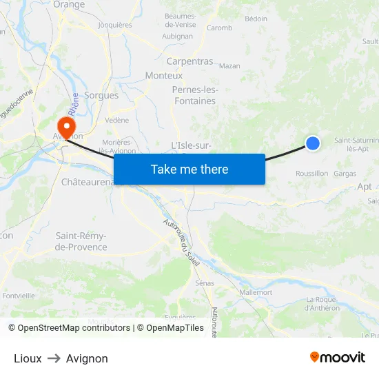 Lioux to Avignon map