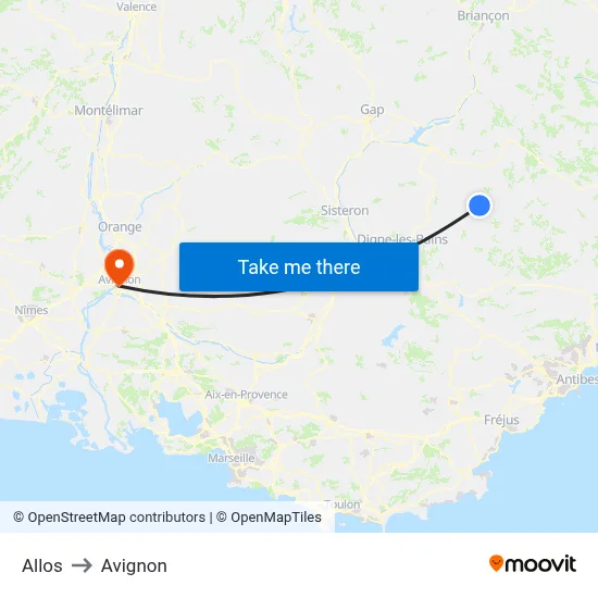 Allos to Avignon map