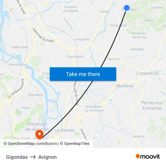 Gigondas to Avignon map