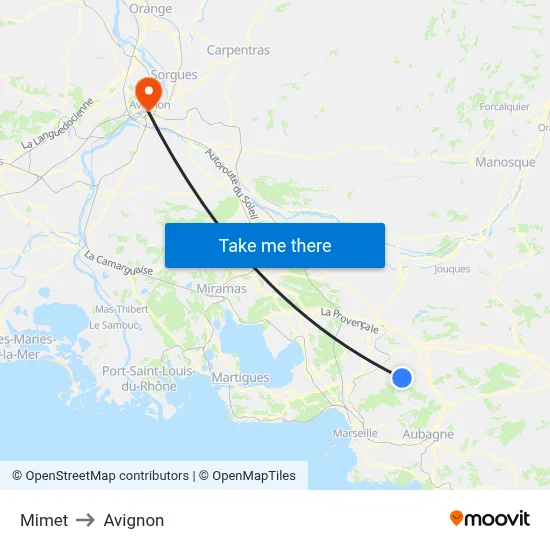 Mimet to Avignon map