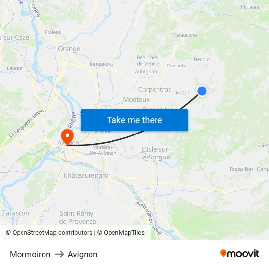 Mormoiron to Avignon map