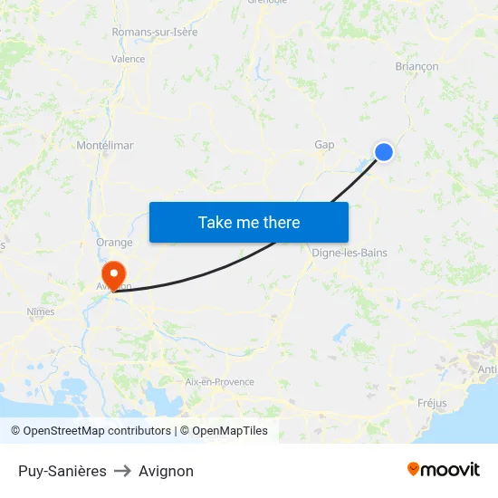 Puy-Sanières to Avignon map