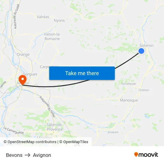 Bevons to Avignon map