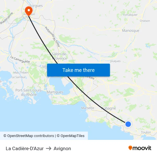 La Cadière-D'Azur to Avignon map