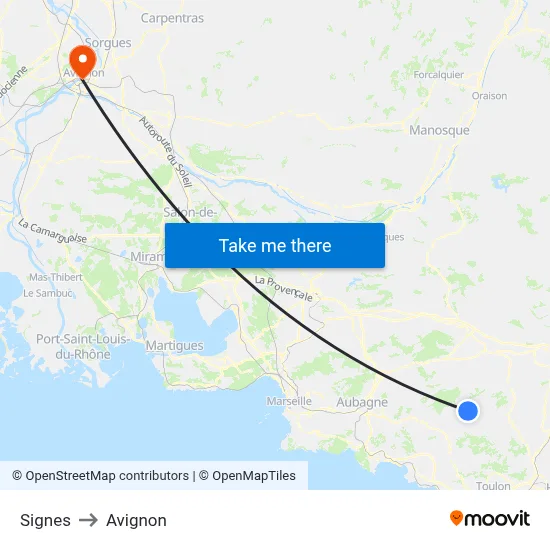 Signes to Avignon map