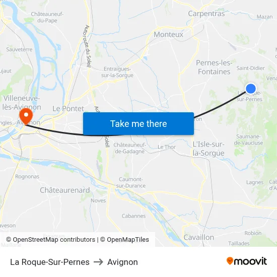 La Roque-Sur-Pernes to Avignon map