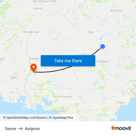 Seyne to Avignon map