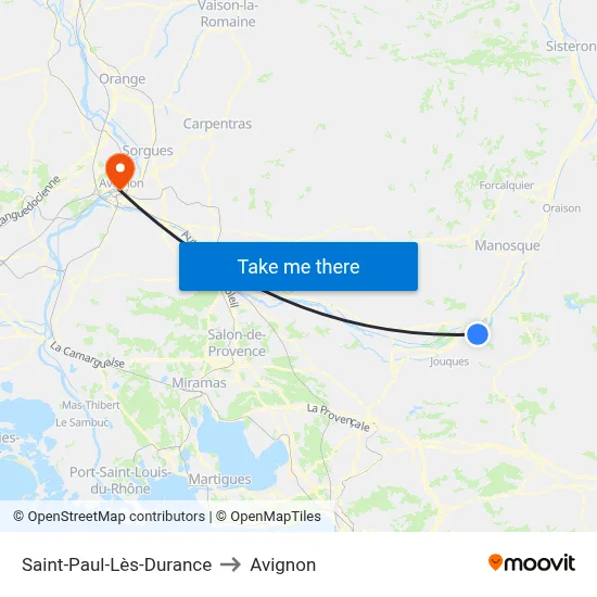 Saint-Paul-Lès-Durance to Avignon map