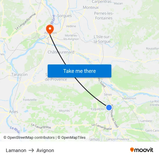 Lamanon to Avignon map