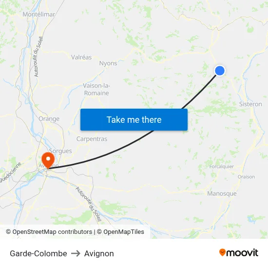 Garde-Colombe to Avignon map