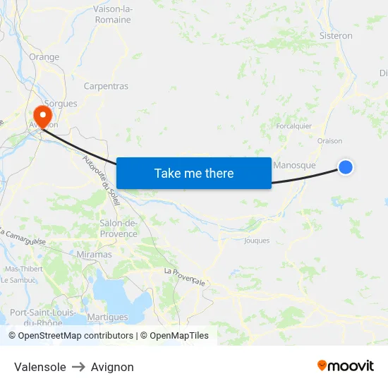 Valensole to Avignon map