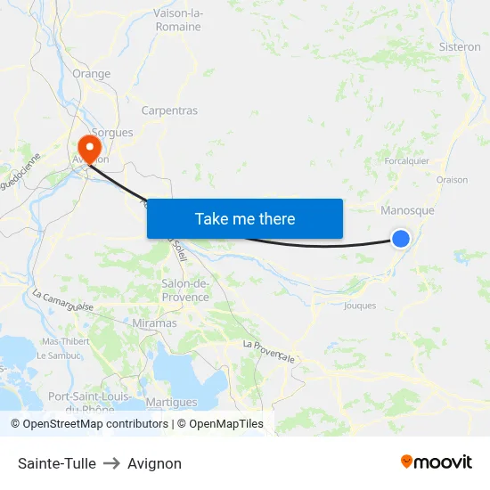 Sainte-Tulle to Avignon map