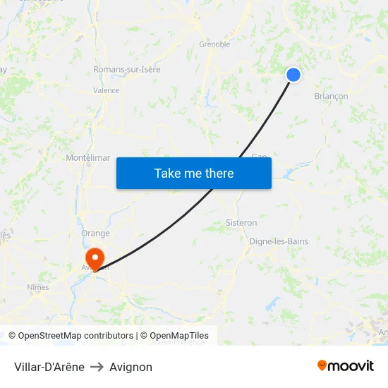 Villar-D'Arêne to Avignon map